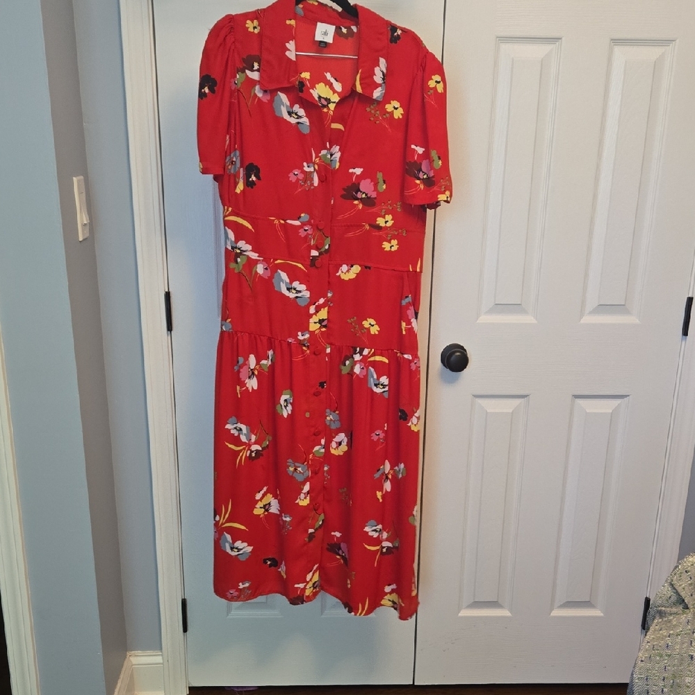 CAbi Red Floral Midi Dress